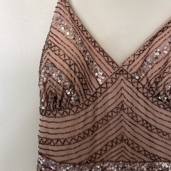 Marina | Plus Size 14 Embellished Beaded Sequin Art Deco Pleat Skirt Mesh Gown - Picture 4 of 16